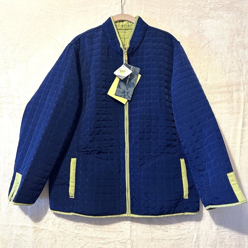 Quilted Blue Jacket with Green Accents